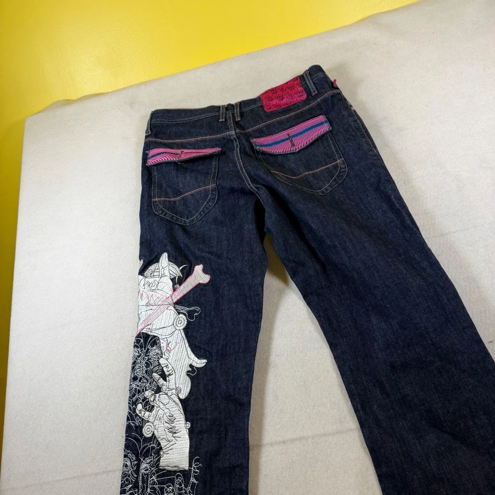 Class Player by Playerz Mens 34‎ Skeleton Embroidered Dark Wash Y2K Denim Jeans